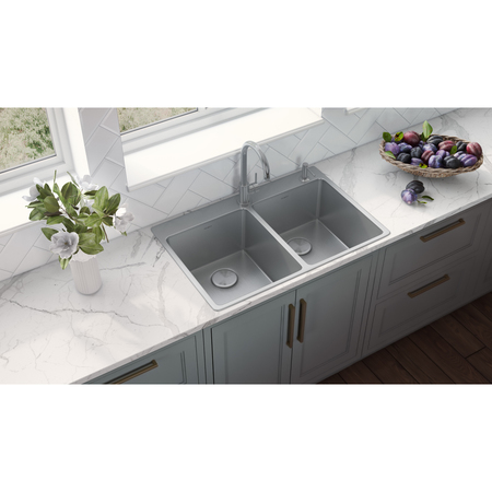 Ruvati 33"x22" Drop-in Topmount Kitchen Sink 16 Gauge SS 50/50 Double Bowl RVM5150